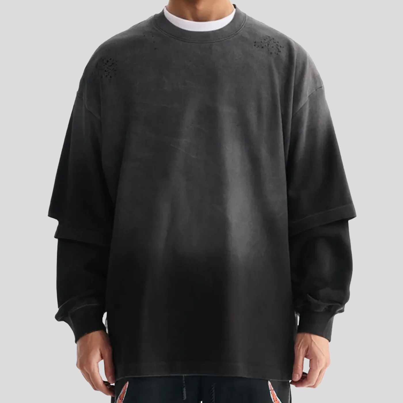 Oversize μακρυμάνικο μπλουζάκι Kanji με εφέ δύο κομματιών και ξεθώριασμα από τον ήλιο